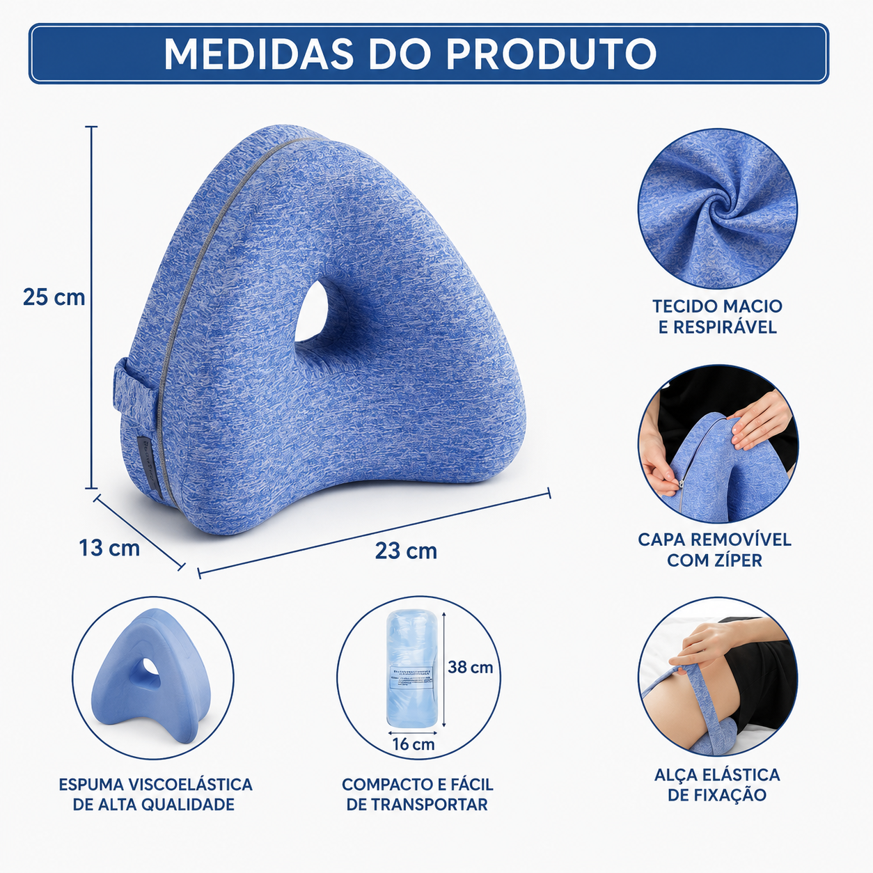 Travesseiro para gestantes com apoio entre os joelhos